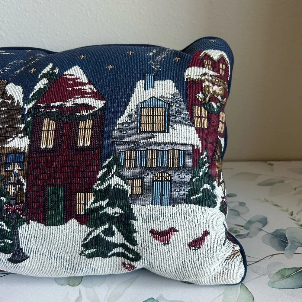 Festive Village Scene Holiday Pillow